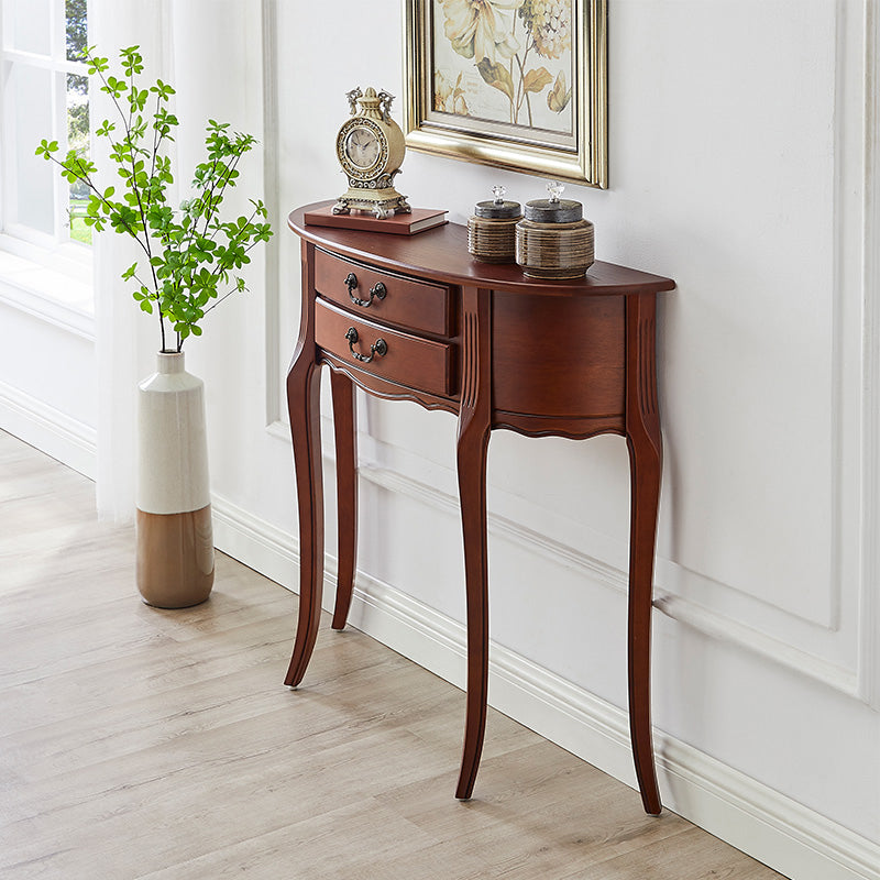 35.43" Tall 2-drawer Console Table Solid Wood Half Moon End Table for Hall