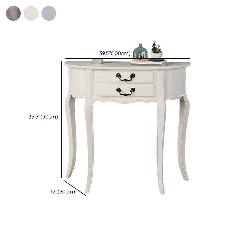 35.43" Tall 2-drawer Console Table Solid Wood Half Moon End Table for Hall