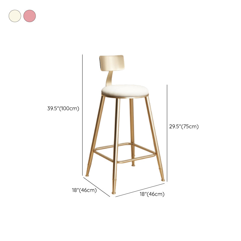 Glam Armless Backrest Counter Stool Iron Bar Stool with Cushion for Milk Tea Shop