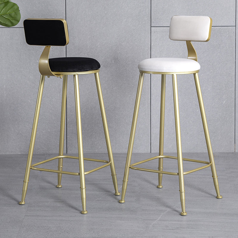 Glam Armless Backrest Counter Stool Iron Bar Stool with Velvet Cushion and Pedal for Cafe