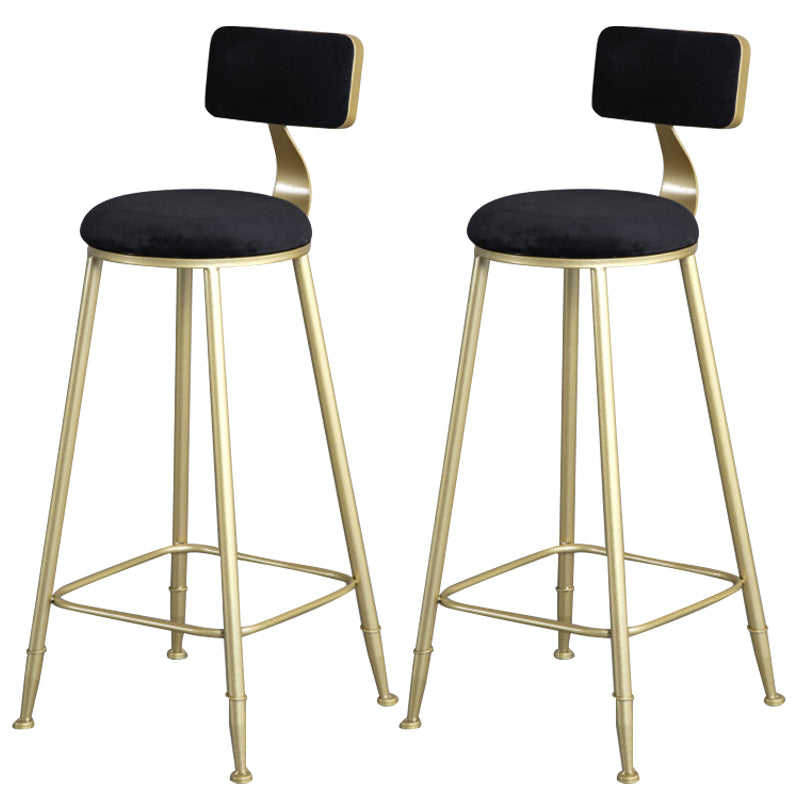Glam Armless Backrest Counter Stool Iron Bar Stool with Velvet Cushion and Pedal for Cafe