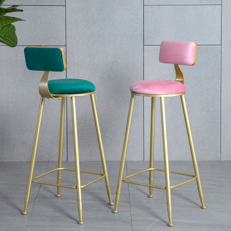 Glam Armless Backrest Counter Stool Iron Bar Stool with Velvet Cushion and Pedal for Cafe