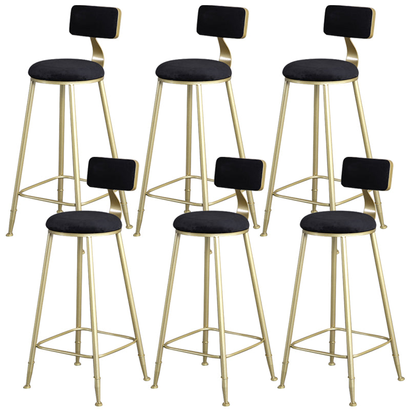 Glam Armless Backrest Counter Stool Iron Bar Stool with Velvet Cushion and Pedal for Cafe