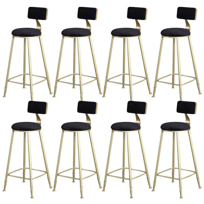 Glam Armless Backrest Counter Stool Iron Bar Stool with Velvet Cushion and Pedal for Cafe