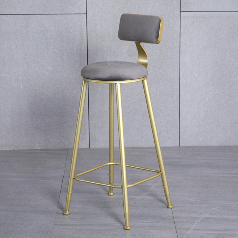 Glam Armless Backrest Counter Stool Iron Bar Stool with Velvet Cushion and Pedal for Cafe