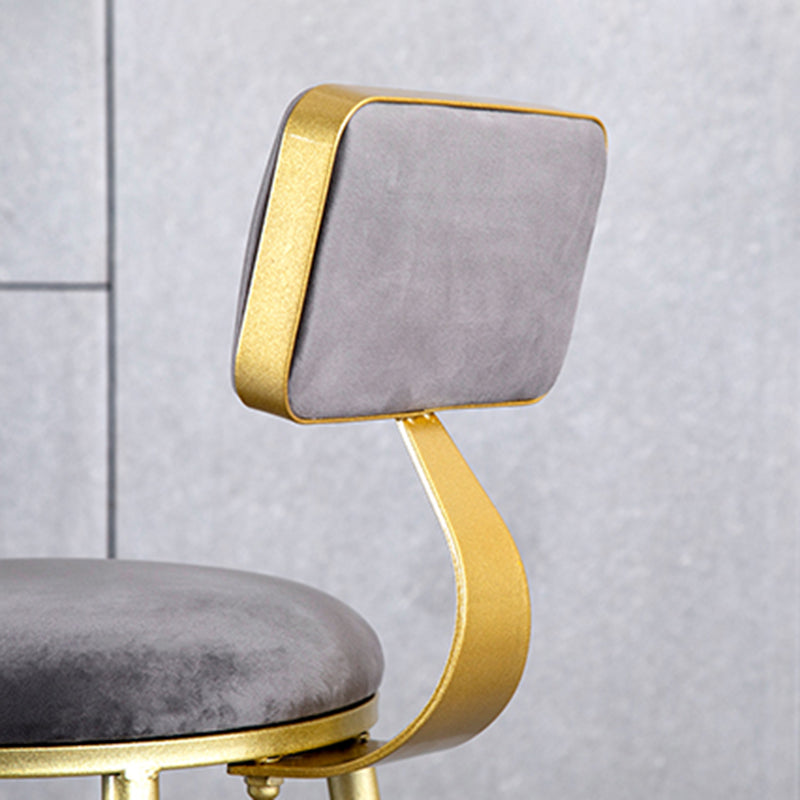 Glam Armless Backrest Counter Stool Iron Bar Stool with Velvet Cushion and Pedal for Cafe