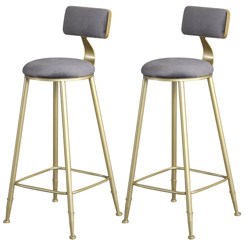 Glam Armless Backrest Counter Stool Iron Bar Stool with Velvet Cushion and Pedal for Cafe