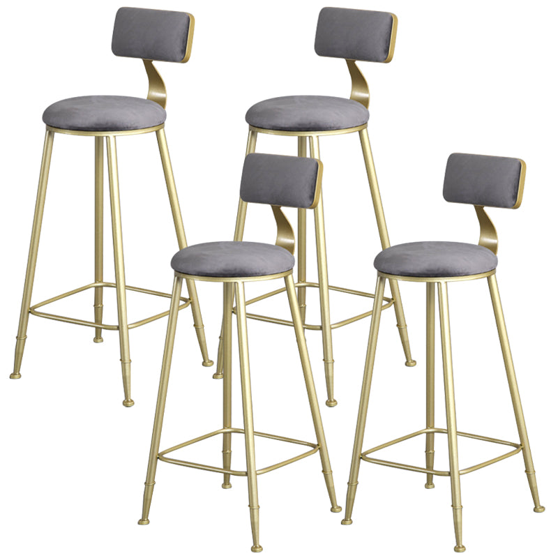 Glam Armless Backrest Counter Stool Iron Bar Stool with Velvet Cushion and Pedal for Cafe