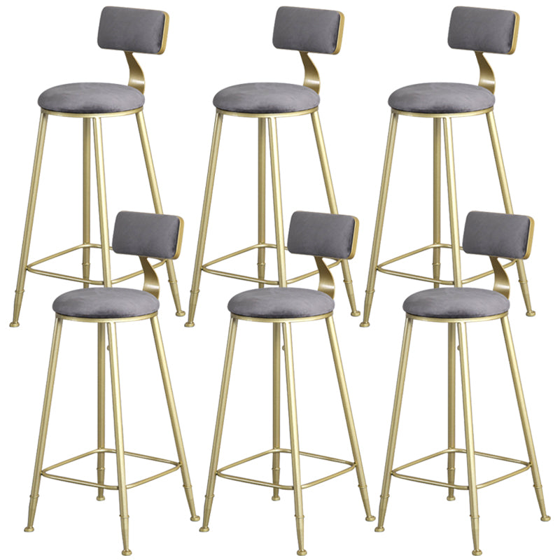 Glam Armless Backrest Counter Stool Iron Bar Stool with Velvet Cushion and Pedal for Cafe