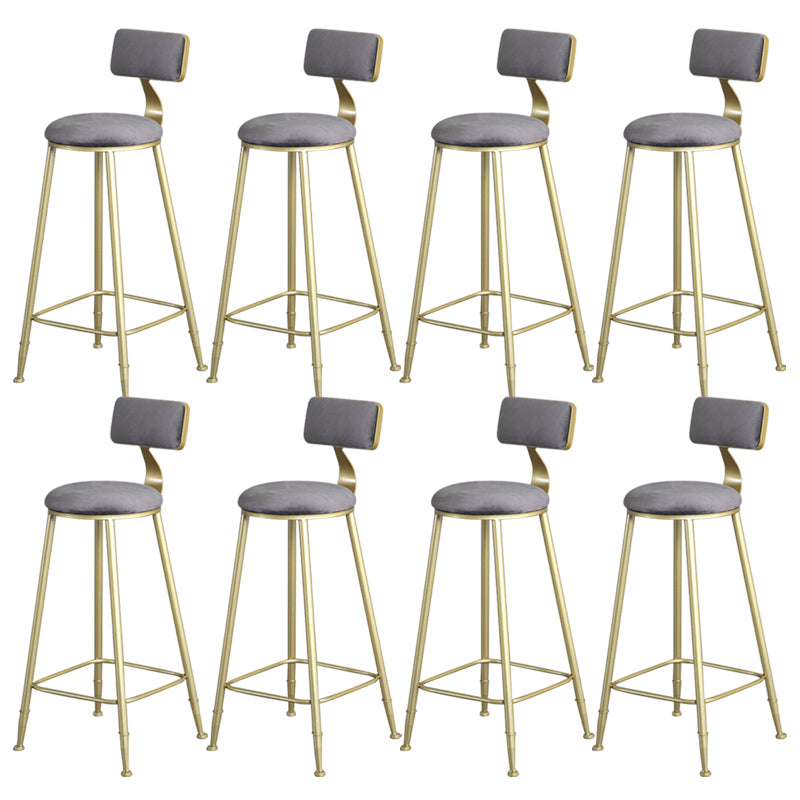 Glam Armless Backrest Counter Stool Iron Bar Stool with Velvet Cushion and Pedal for Cafe