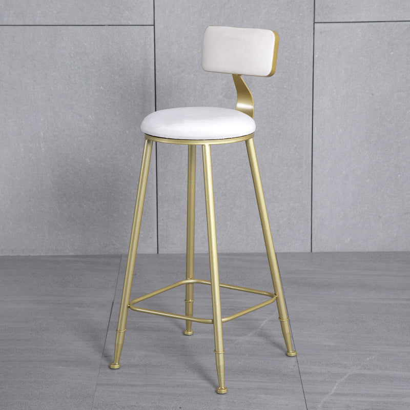Glam Armless Backrest Counter Stool Iron Bar Stool with Velvet Cushion and Pedal for Cafe