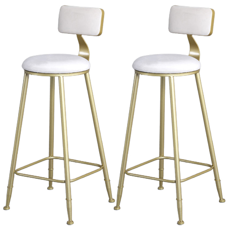 Glam Armless Backrest Counter Stool Iron Bar Stool with Velvet Cushion and Pedal for Cafe