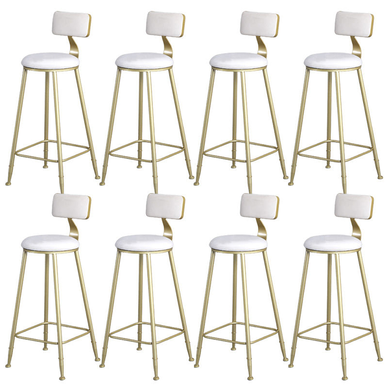 Glam Armless Backrest Counter Stool Iron Bar Stool with Velvet Cushion and Pedal for Cafe