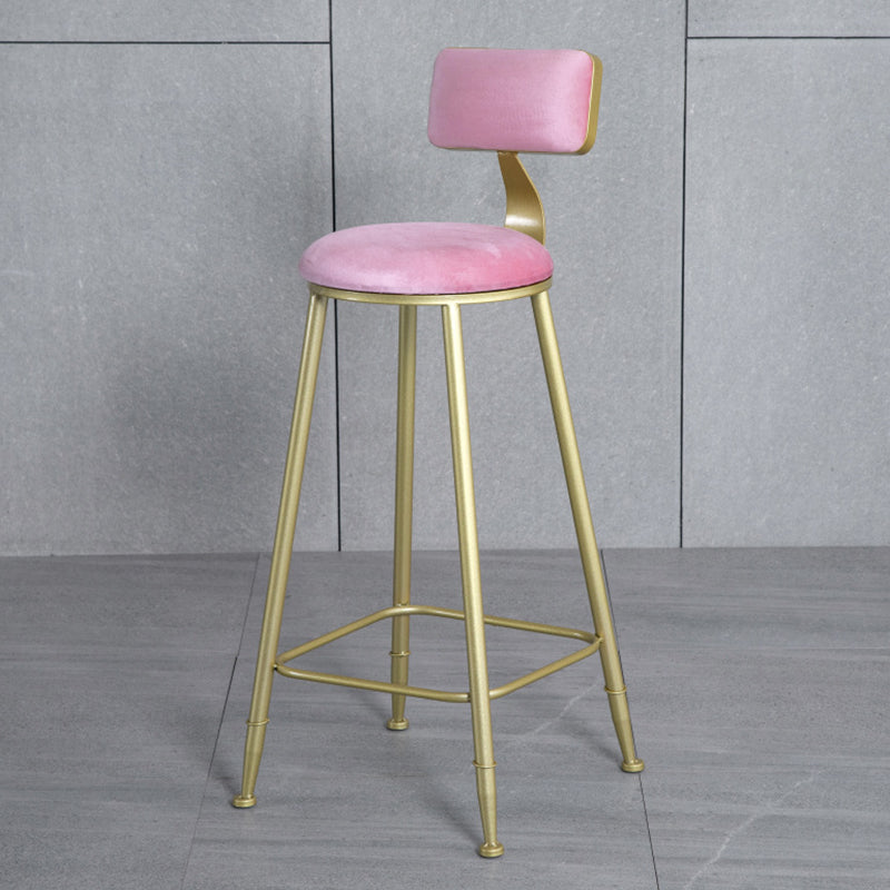 Glam Armless Backrest Counter Stool Iron Bar Stool with Velvet Cushion and Pedal for Cafe