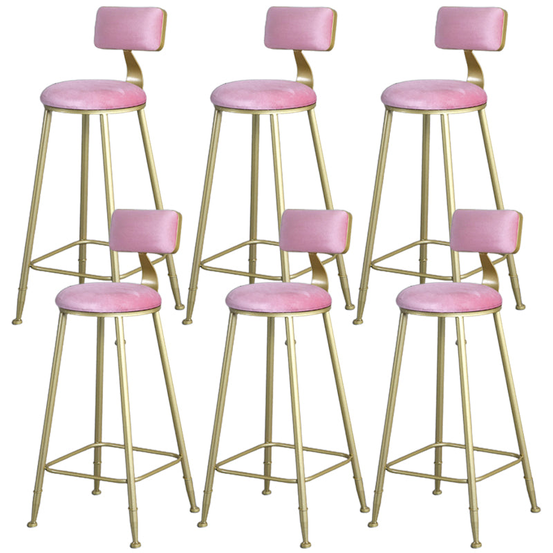 Glam Armless Backrest Counter Stool Iron Bar Stool with Velvet Cushion and Pedal for Cafe