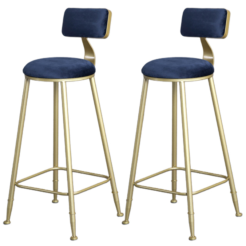 Glam Armless Backrest Counter Stool Iron Bar Stool with Velvet Cushion and Pedal for Cafe