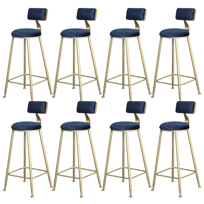 Glam Armless Backrest Counter Stool Iron Bar Stool with Velvet Cushion and Pedal for Cafe