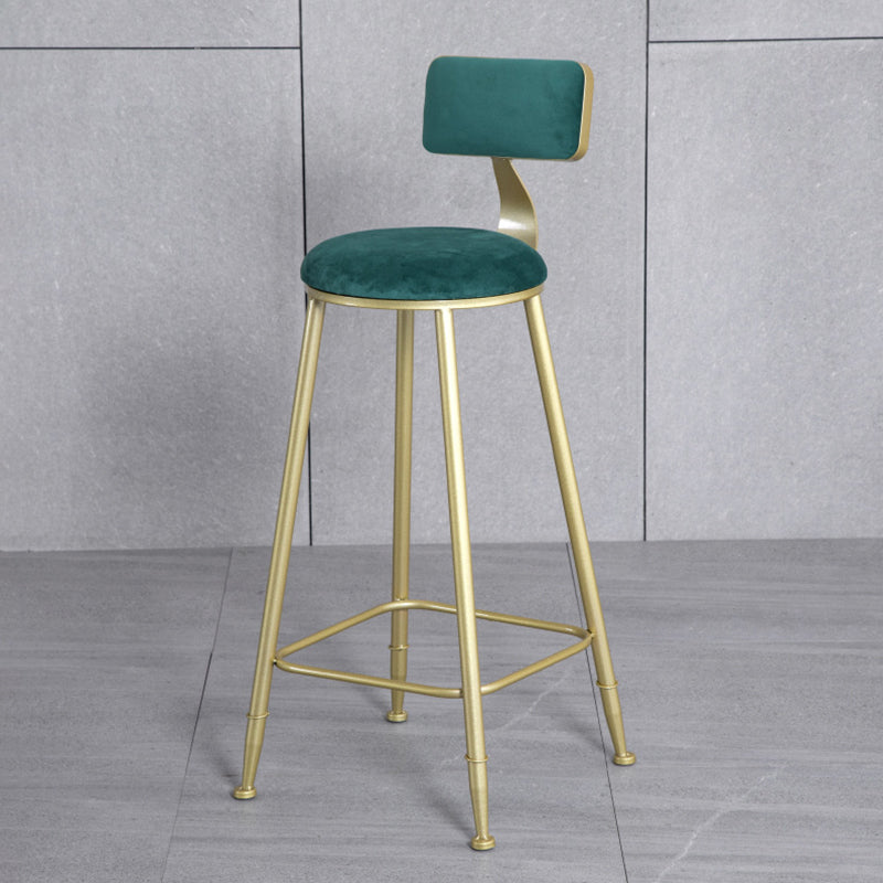 Glam Armless Backrest Counter Stool Iron Bar Stool with Velvet Cushion and Pedal for Cafe
