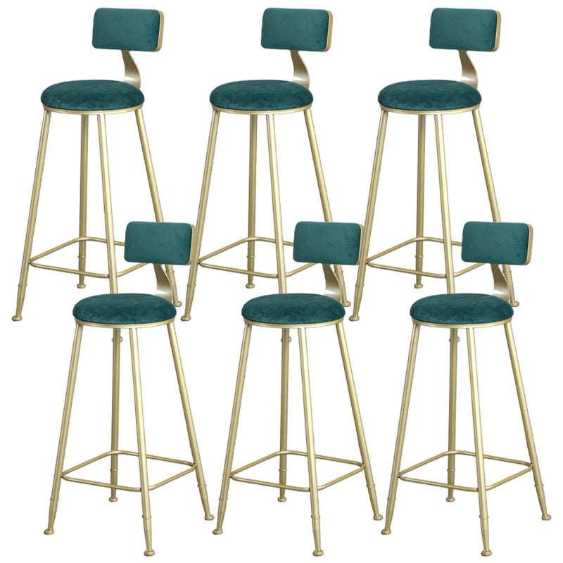 Glam Armless Backrest Counter Stool Iron Bar Stool with Velvet Cushion and Pedal for Cafe