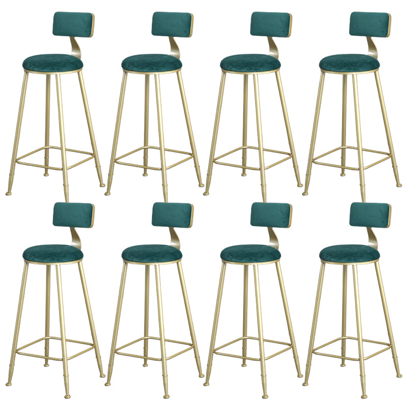 Glam Armless Backrest Counter Stool Iron Bar Stool with Velvet Cushion and Pedal for Cafe