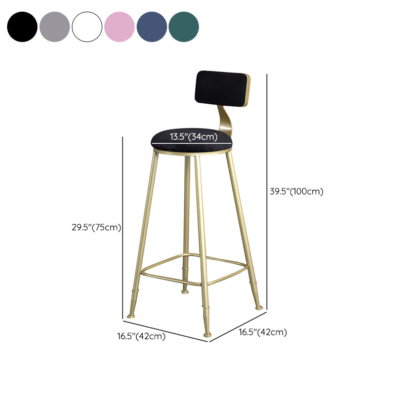 Glam Armless Backrest Counter Stool Iron Bar Stool with Velvet Cushion and Pedal for Cafe