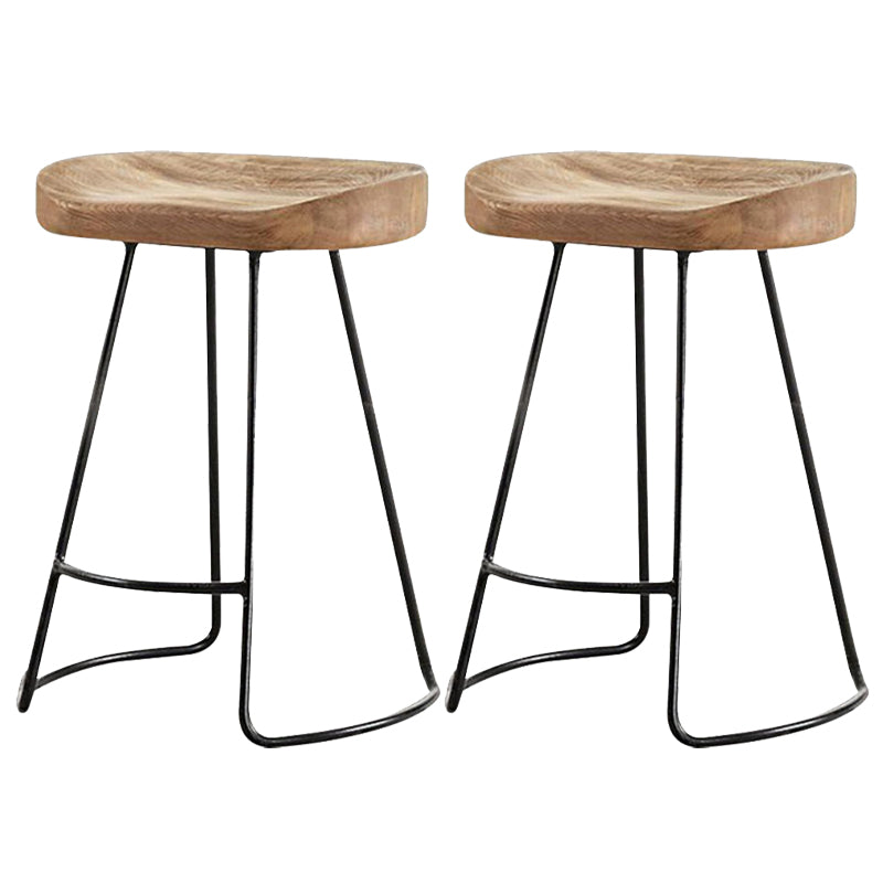 Contemporary Wooden Counter Height Stools Metal Base Bar Stool