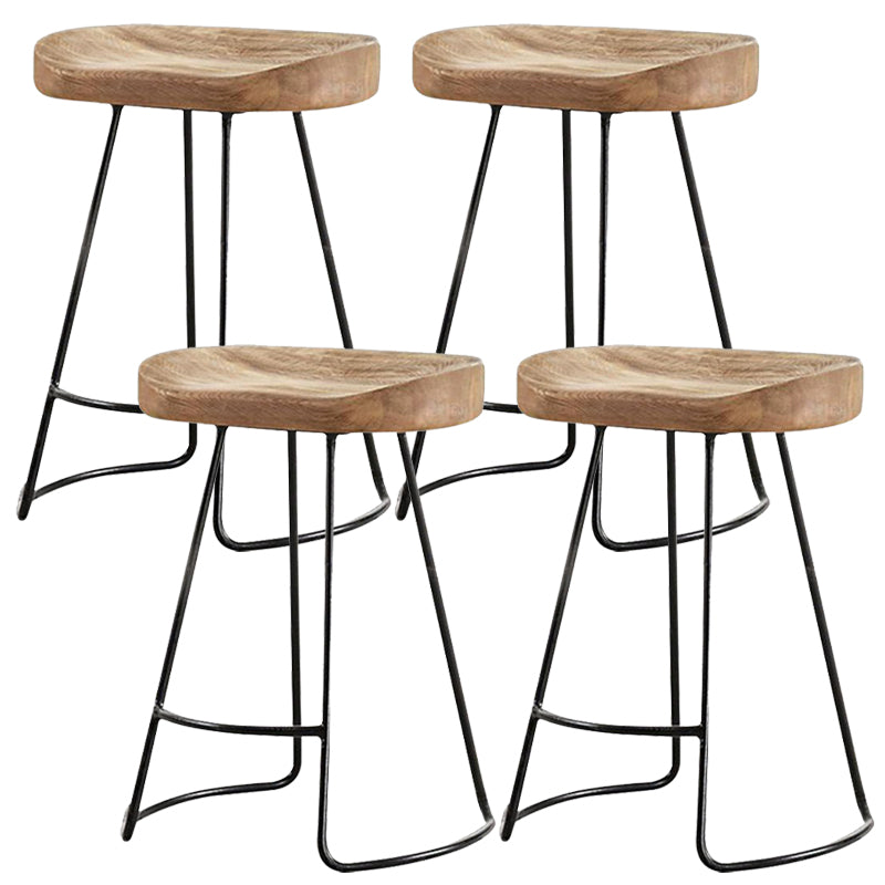 Contemporary Wooden Counter Height Stools Metal Base Bar Stool