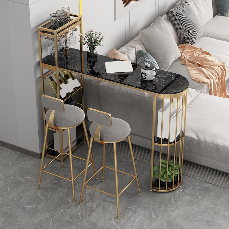 Metal Base Backrest Dining Stools Glam Round Bar Stools with Cushion