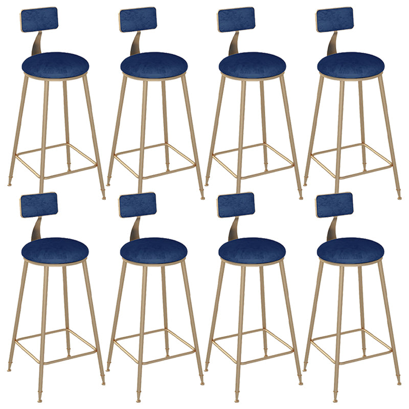 Metal Base Backrest Dining Stools Glam Round Bar Stools with Cushion