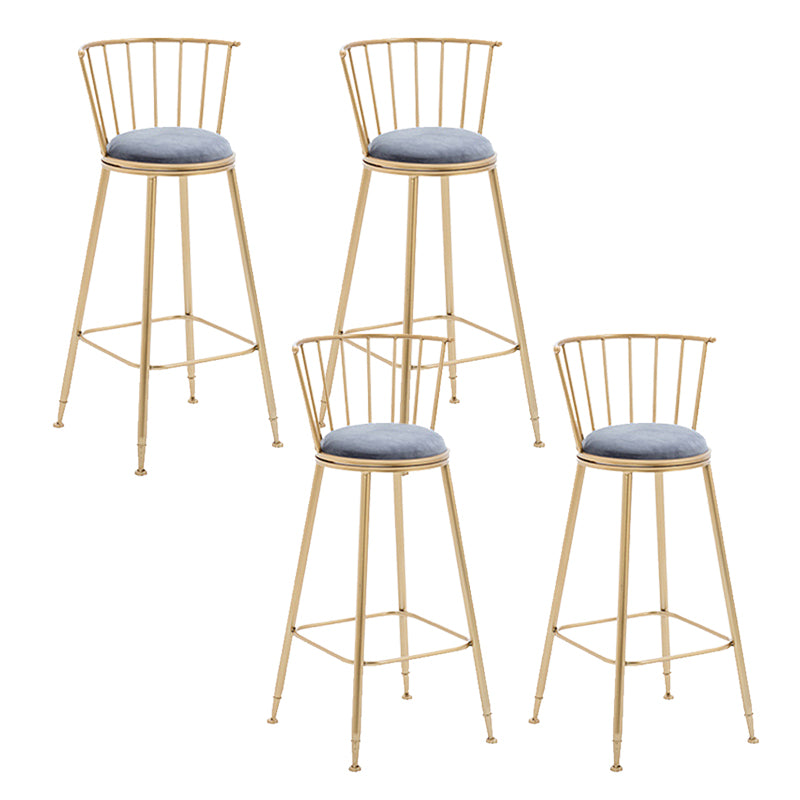 Gold Metal Base Dining Stools Low Back Round Bar Stools with Footrest