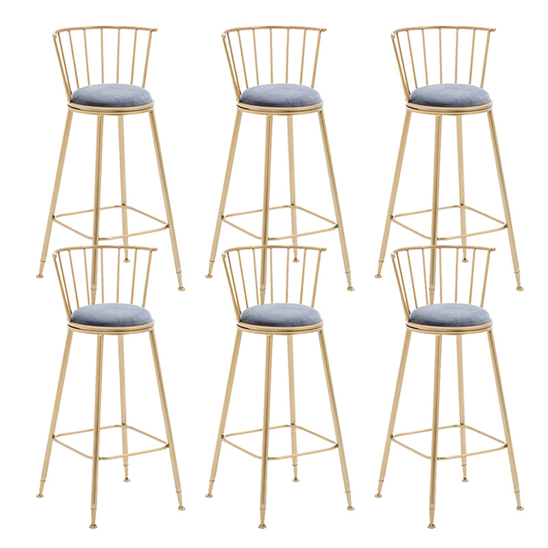 Gold Metal Base Dining Stools Low Back Round Bar Stools with Footrest