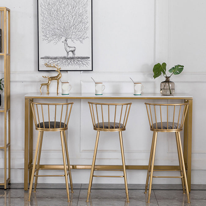 Gold Metal Base Dining Stools Low Back Round Bar Stools with Footrest