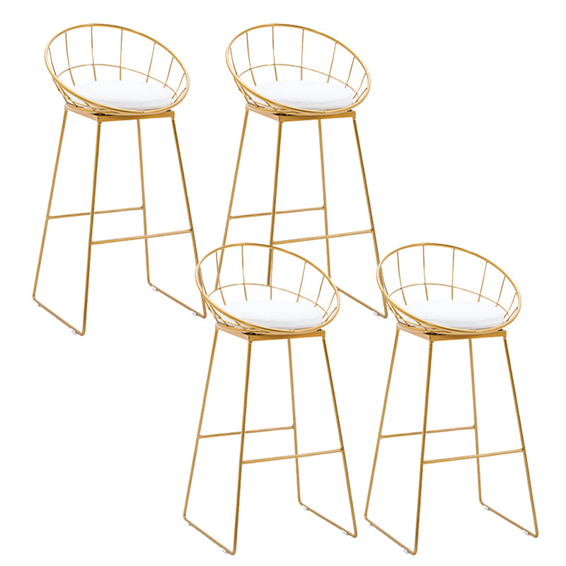 Gold Metal Base Dining Stools Low Back Round Bar Stools with Footrest