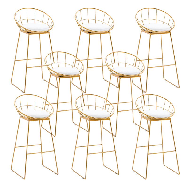 Gold Metal Base Dining Stools Low Back Round Bar Stools with Footrest