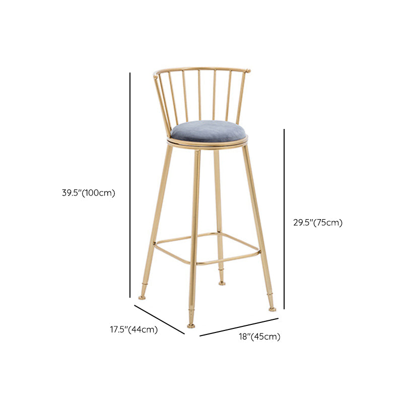 Gold Metal Base Dining Stools Low Back Round Bar Stools with Footrest