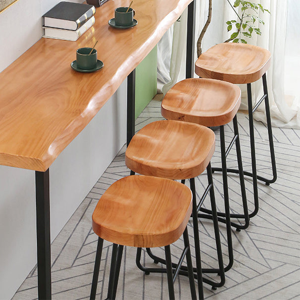 Industrial Bar Stools Solid Wood Armless Barstool in Natural