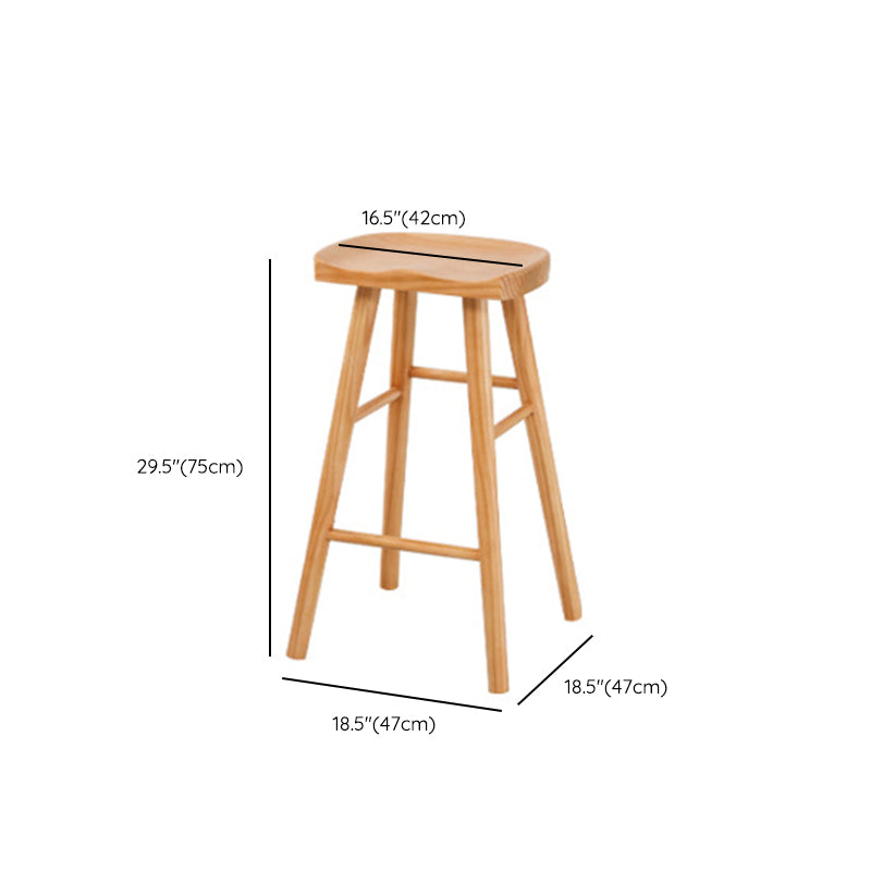 Industrial Bar Stools Solid Wood Armless Barstool in Natural