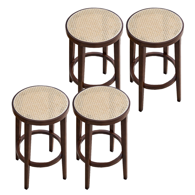 Modern Solid Wood Bar Stool Backless Rattan Bar Stool for Living Room