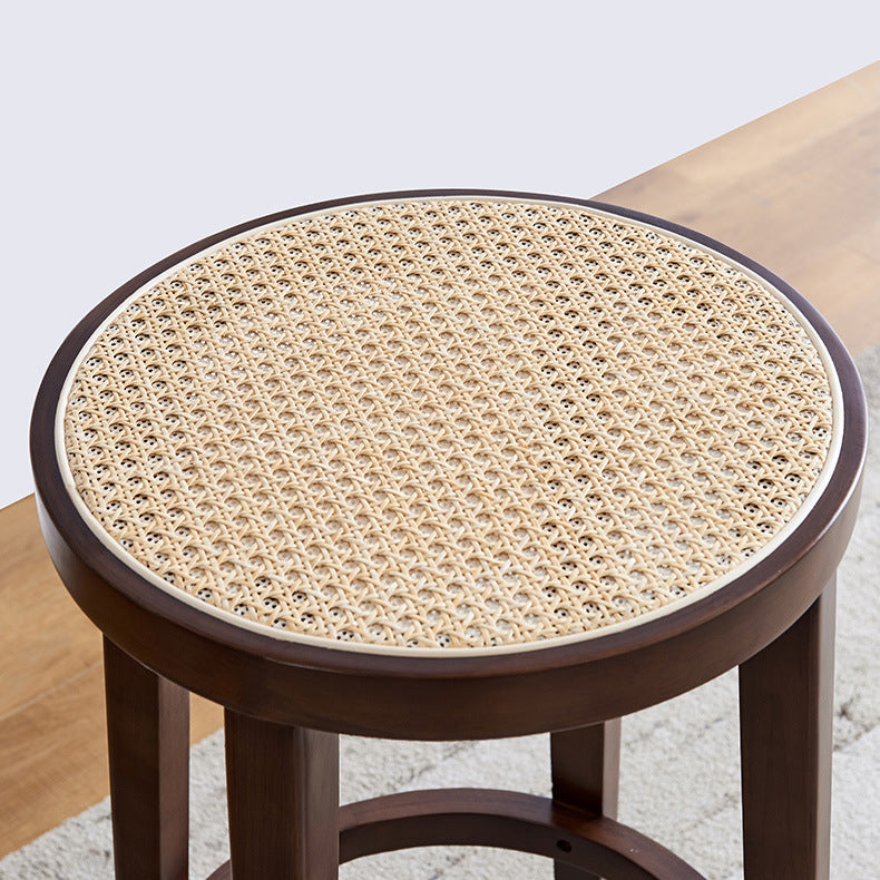 Modern Solid Wood Bar Stool Backless Rattan Bar Stool for Living Room