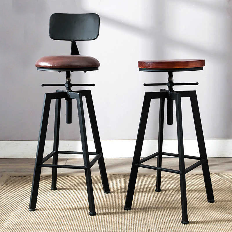 Industrial Adjustable Height Bar Stool Iron Frame Stool in Black