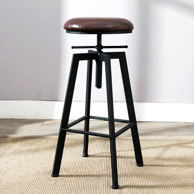Industrial Adjustable Height Bar Stool Iron Frame Stool in Black