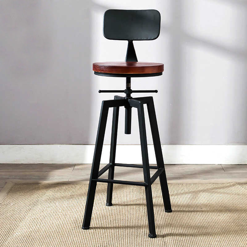 Industrial Adjustable Height Bar Stool Iron Frame Stool in Black