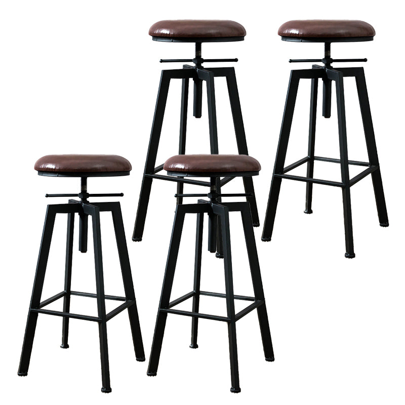 Industrial Adjustable Height Bar Stool Iron Frame Stool in Black