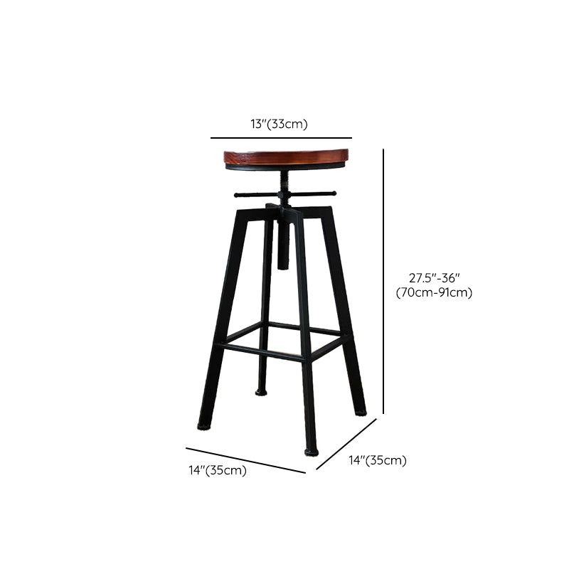 Industrial Adjustable Height Bar Stool Iron Frame Stool in Black