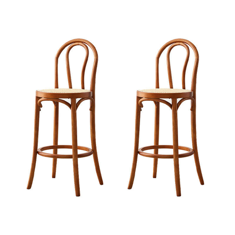Contemporary Wood Bar Stool Armless Round Rattan Seat for Living Room
