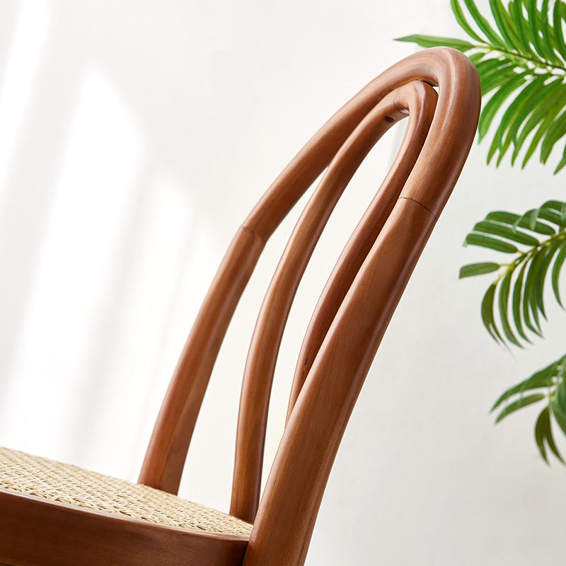 Contemporary Wood Bar Stool Armless Round Rattan Seat for Living Room