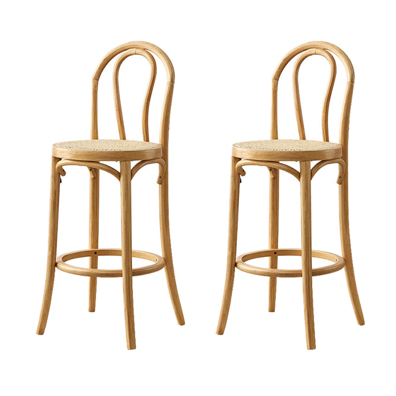 Contemporary Wood Bar Stool Armless Round Rattan Seat for Living Room