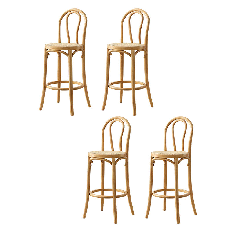 Contemporary Wood Bar Stool Armless Round Rattan Seat for Living Room