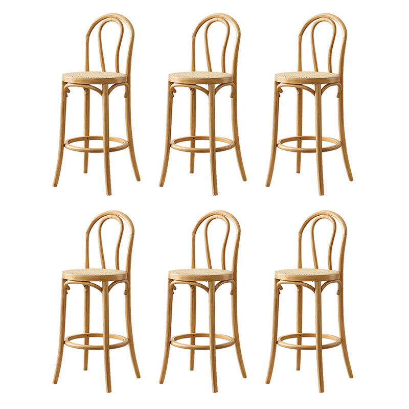 Contemporary Wood Bar Stool Armless Round Rattan Seat for Living Room