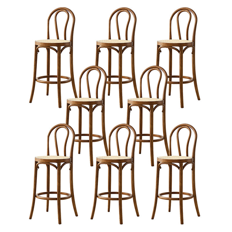 Contemporary Wood Bar Stool Armless Round Rattan Seat for Living Room